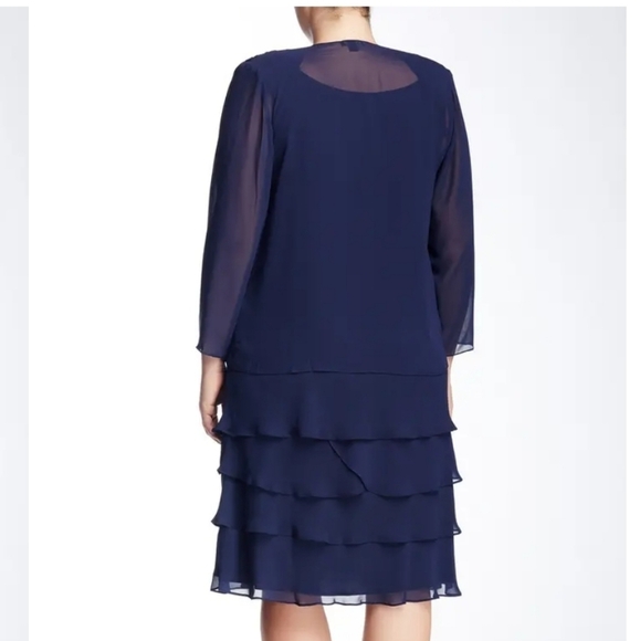 SLNY Embellished Tiered Dress with Jacket Navy Size 16W - Picture 2 of 9